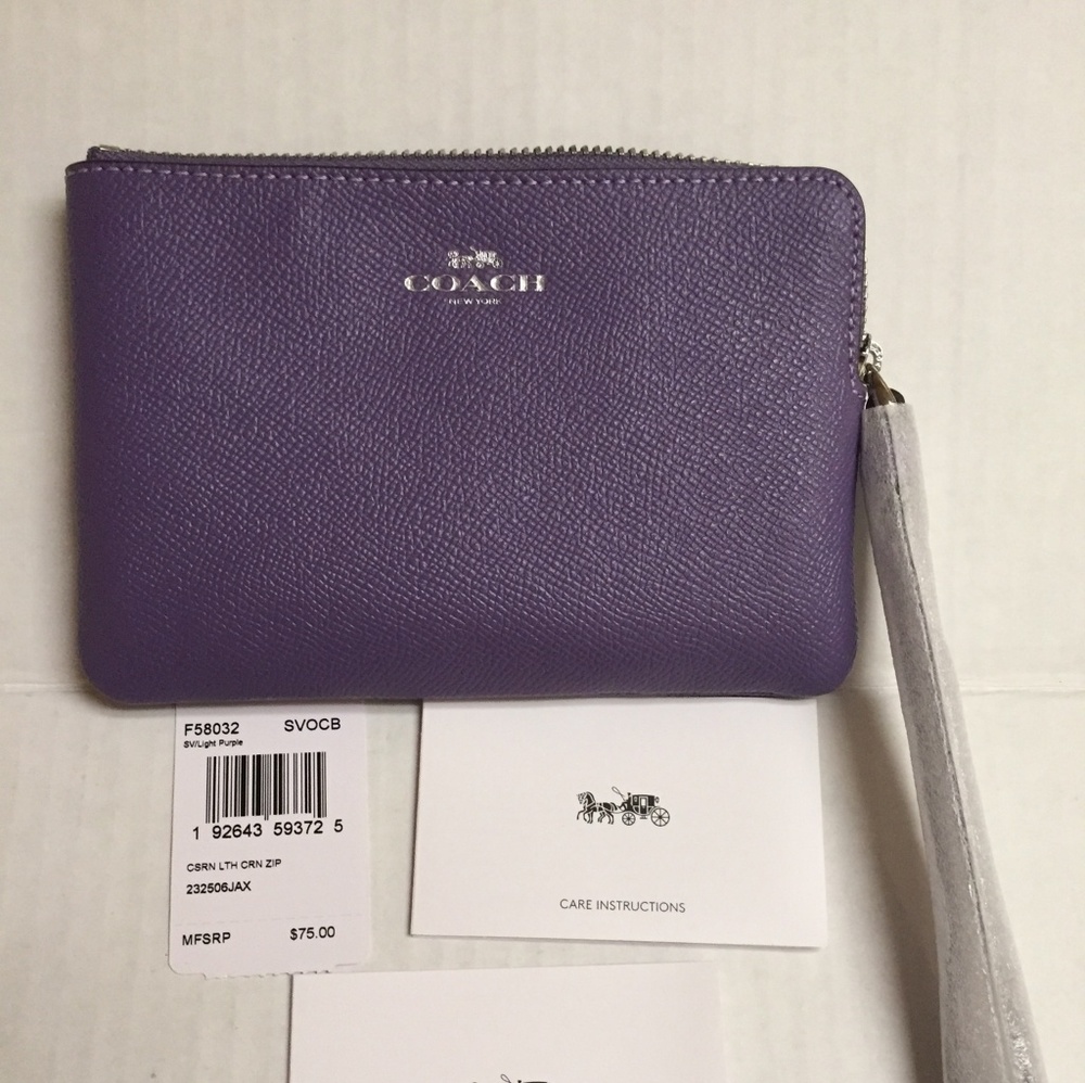 Purple Coach Leather Wristlet